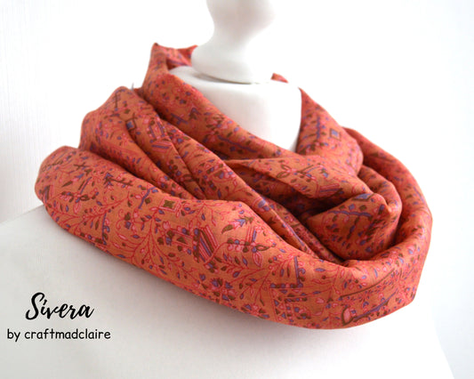 Peach Floral Sari Silk Scarf - Bohemian Womens Scarf - Eco Friendly Upcycled Mothers Day Gift For Her Mum Sister Aunt