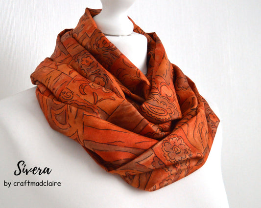 Burnt Orange Sari Silk Scarf - Handmade Boho Eco Friendly Upcycled Womens Scarf - Sophisticated Spring Summer Trend Mothers Day Gift for Her
