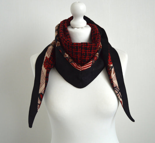Red Black Cream Wrap Triangle Cloth Scarf