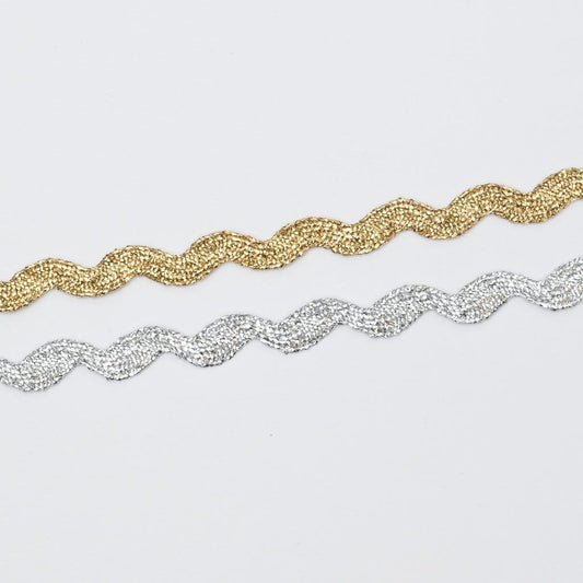 Metallic 7mm Ric Rac Trimming Gold or Silver for sewing, trims and Christmas crafting