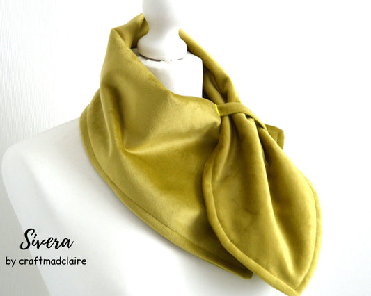 Celery Velvet Vintage Sari Silk Lined Neck Warmer Scarf Cowl