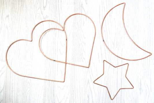 Metal Star Heart Crescent Moon Wreath Ring - Macrame Hoop Wallhanging Floral Frame