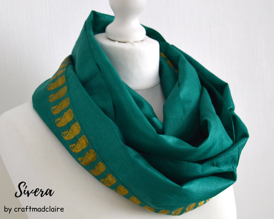 Blue Green Silk Scarf - Silk Infinity Scarf - Sari Silk Scarf - Summer Scarf - Loop Scarf - Womens Scarf - Lightweight Scarf - Gift for Her