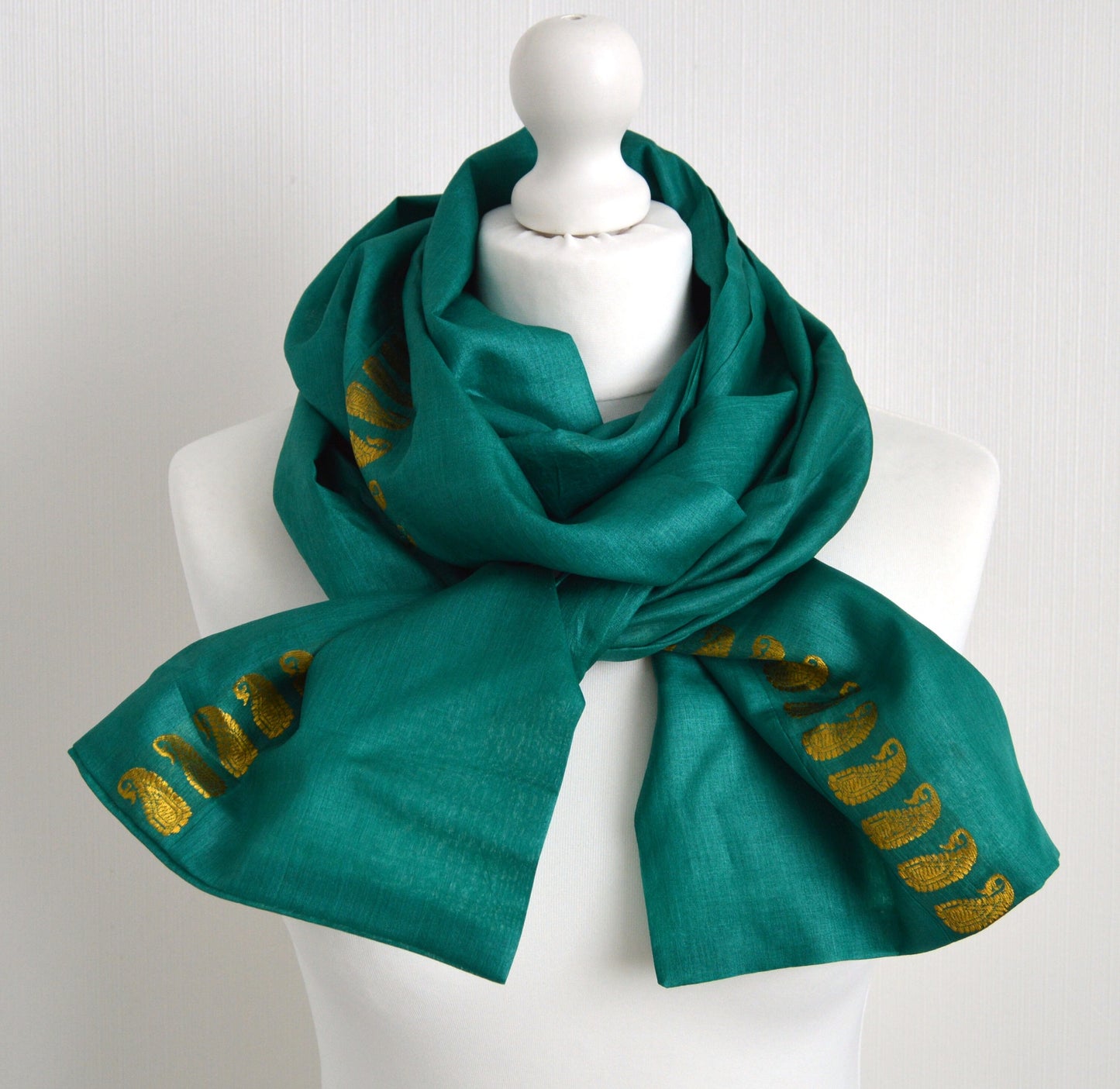 Blue Green Silk Scarf - Silk Infinity Scarf - Sari Silk Scarf - Summer Scarf - Loop Scarf - Womens Scarf - Lightweight Scarf - Gift for Her