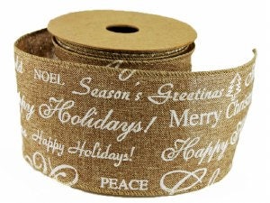70mm Christmas Hessian Wired Edge Ribbon