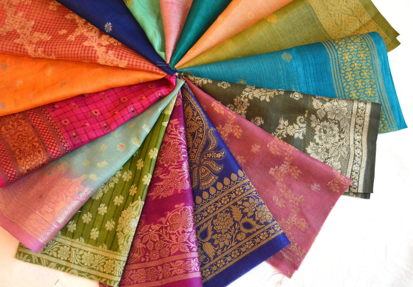 10 Inch x 16 Pieces Mixed Colour Upcycled Sari Silk Craft Fabric Card Making Collage Mixed Media Textile Art Sewing Junk Journals