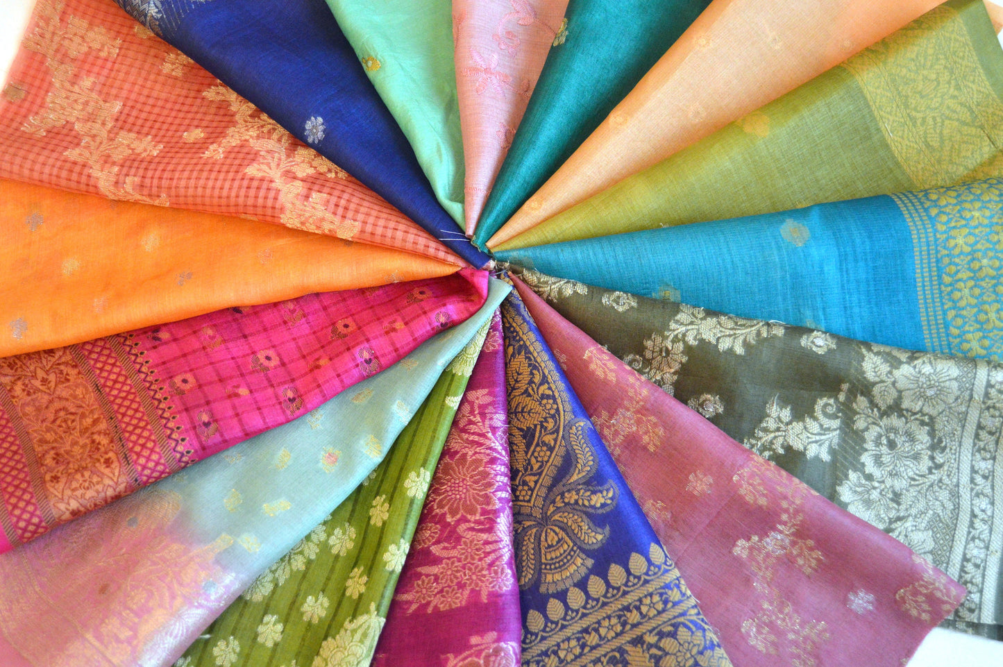 10 Inch x 16 Pieces Mixed Colour Upcycled Sari Silk Craft Fabric Card Making Collage Mixed Media Textile Art Sewing Junk Journals