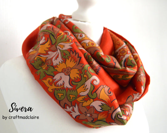 Bold Orange Sari Silk Infinity Loop Scarf - Bohemian Spring Summer Unisex Womens Scarf - Eco Friendly Mother Grandma Sister Miss You Gift