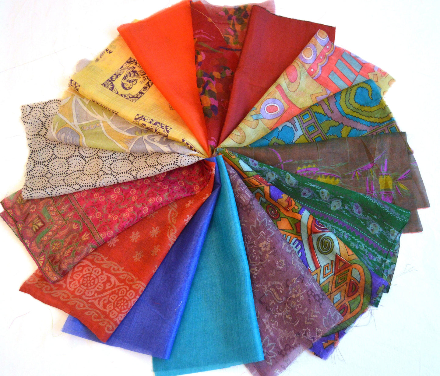 10 Inch x 16 Pieces Mixed Upcycled Vintage Sari Silk Squares