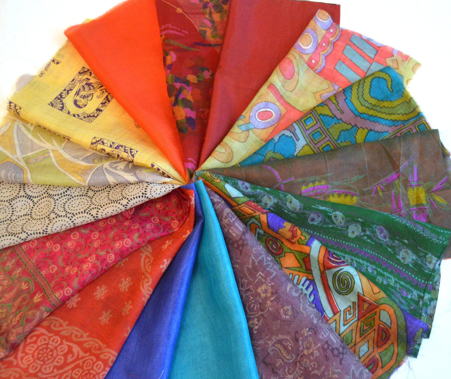 10 Inch x 16 Pieces Mixed Upcycled Vintage Sari Silk Squares
