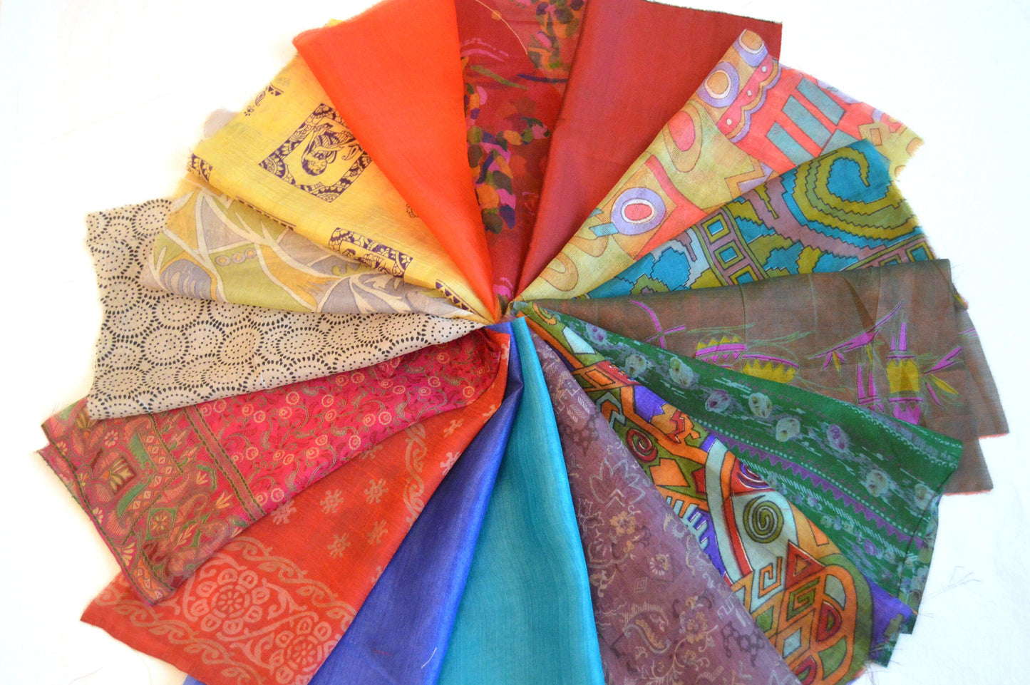 10 Inch x 16 Pieces Mixed Upcycled Vintage Sari Silk Squares