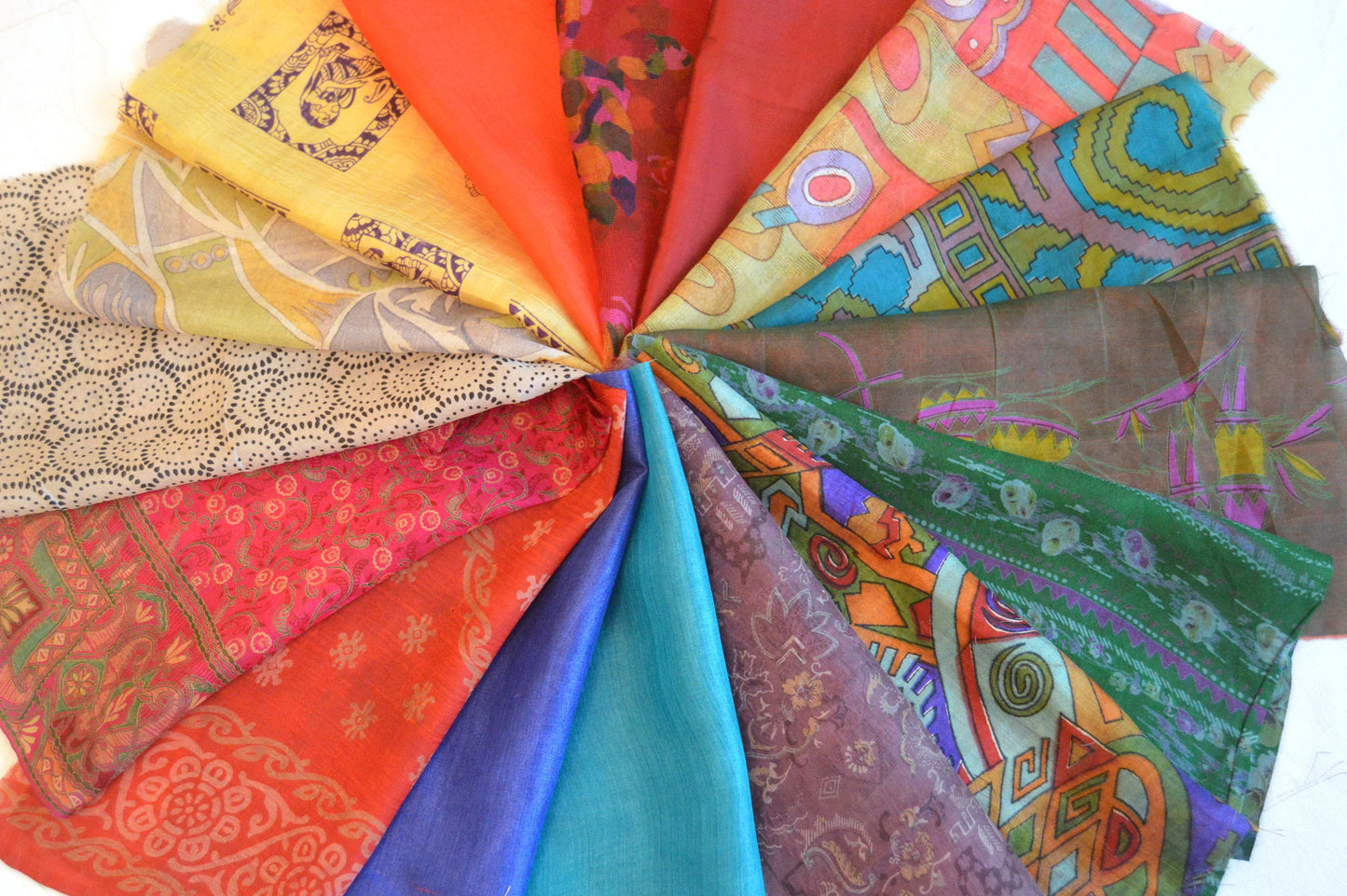 10 Inch x 16 Pieces Mixed Upcycled Vintage Sari Silk Squares