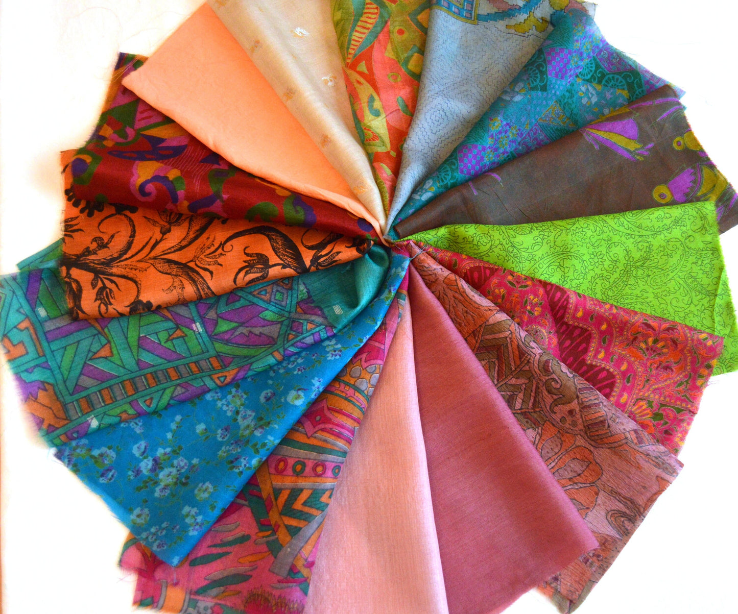 10 Inch x 16 Pieces Mixed Colour Upcycled Vintage Sari Silk Squares