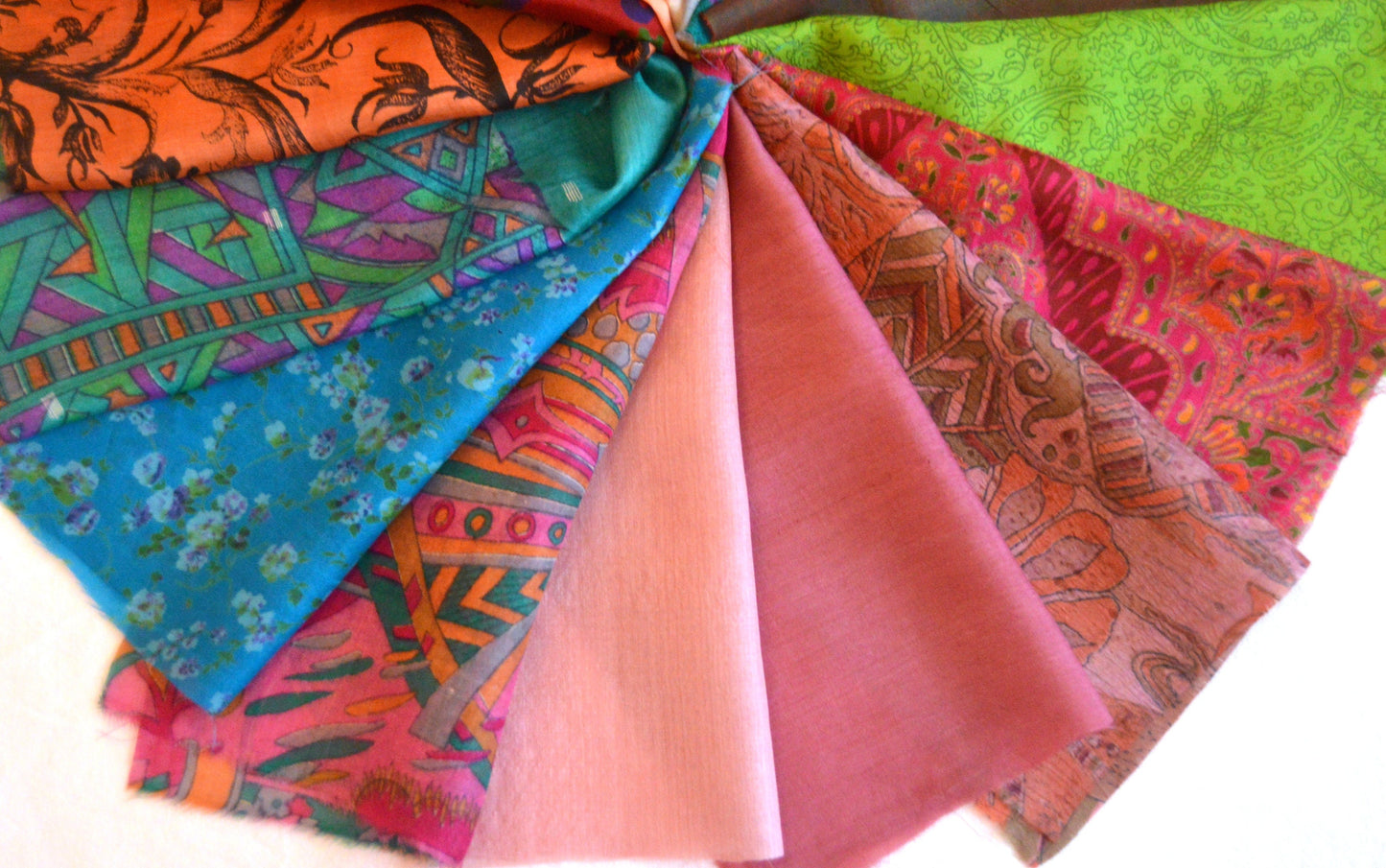 10 Inch x 16 Pieces Mixed Colour Upcycled Vintage Sari Silk Squares