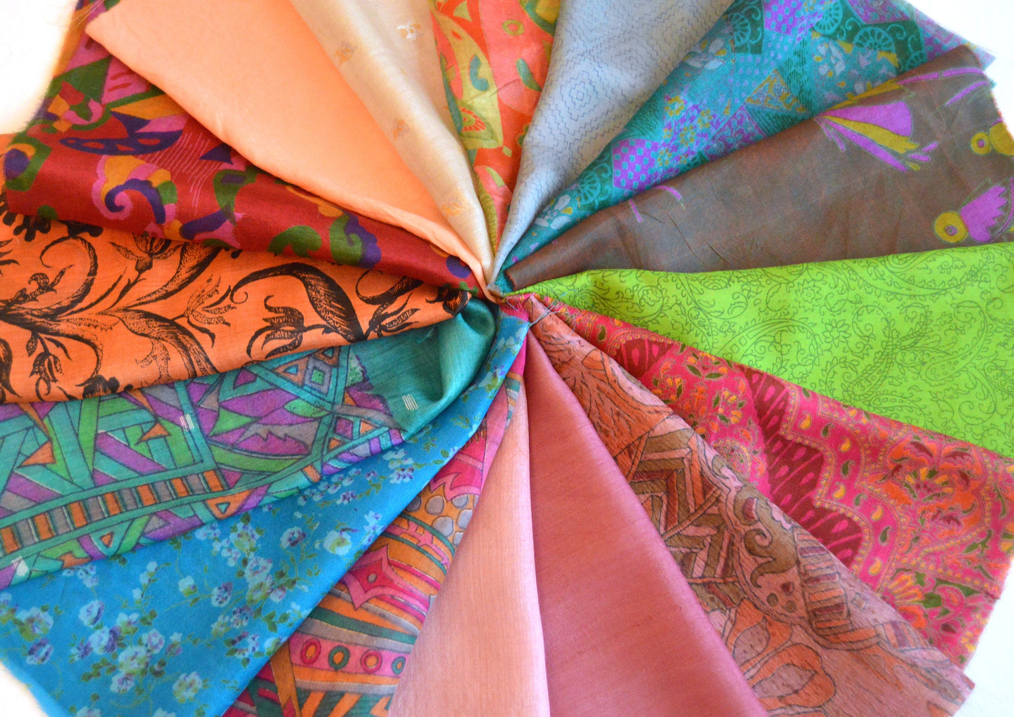 10 Inch x 16 Pieces Mixed Colour Upcycled Vintage Sari Silk Squares