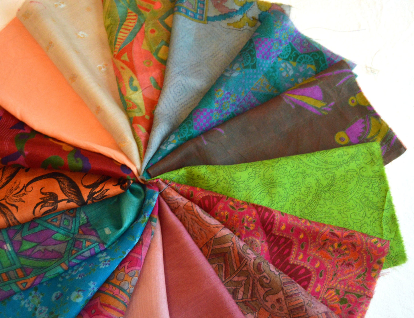 10 Inch x 16 Pieces Mixed Colour Upcycled Vintage Sari Silk Squares