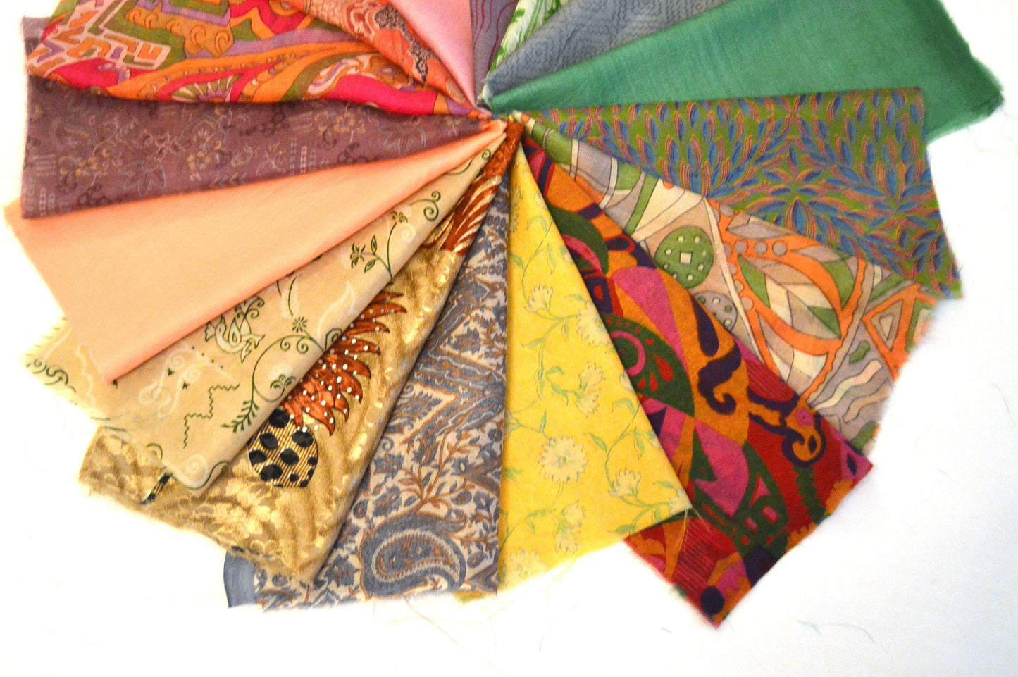 10 Inch x 16 Pieces Mixed Upcycled Sari Silk Squares
