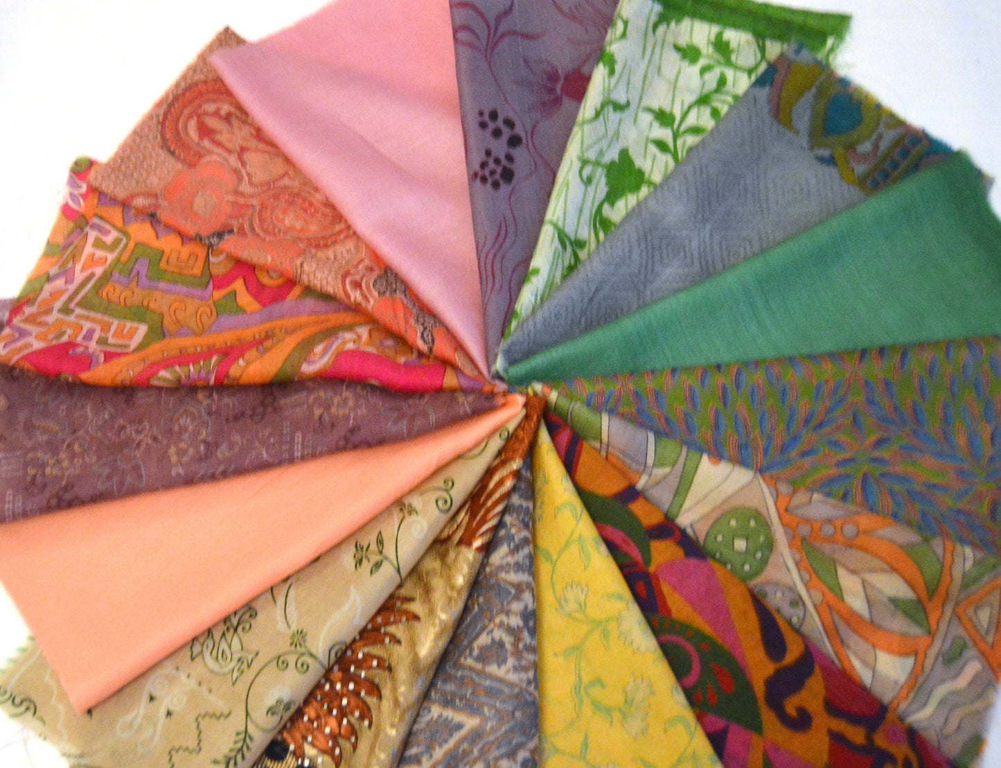 10 Inch x 16 Pieces Mixed Upcycled Sari Silk Squares