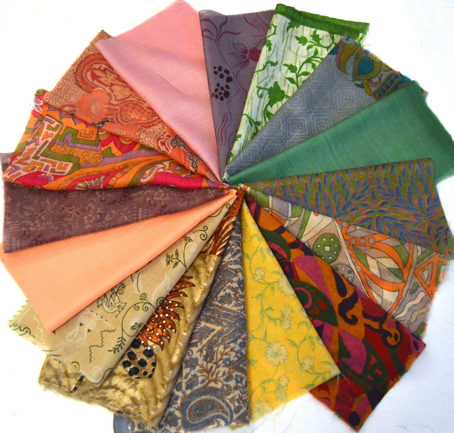 10 Inch x 16 Pieces Mixed Upcycled Sari Silk Squares