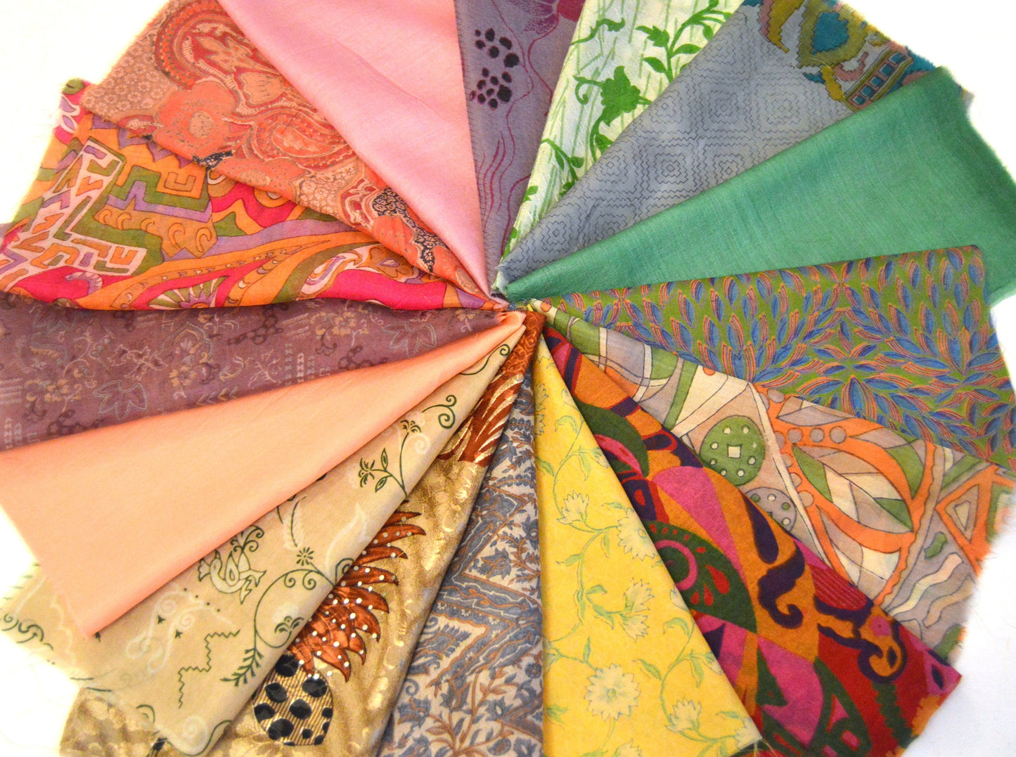 10 Inch x 16 Pieces Mixed Upcycled Sari Silk Squares