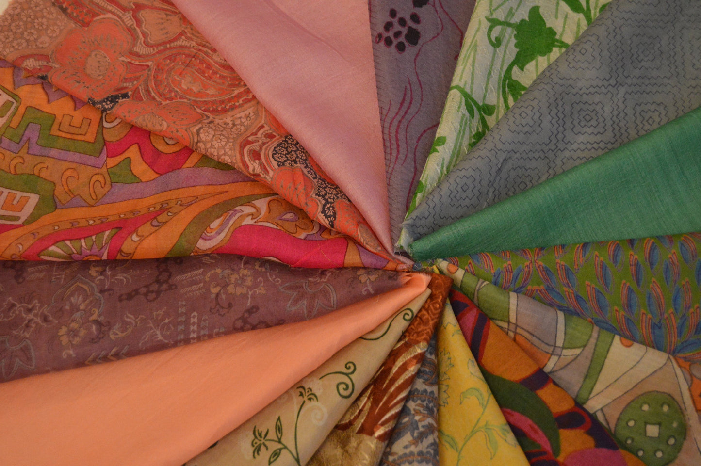 10 Inch x 16 Pieces Mixed Upcycled Sari Silk Squares