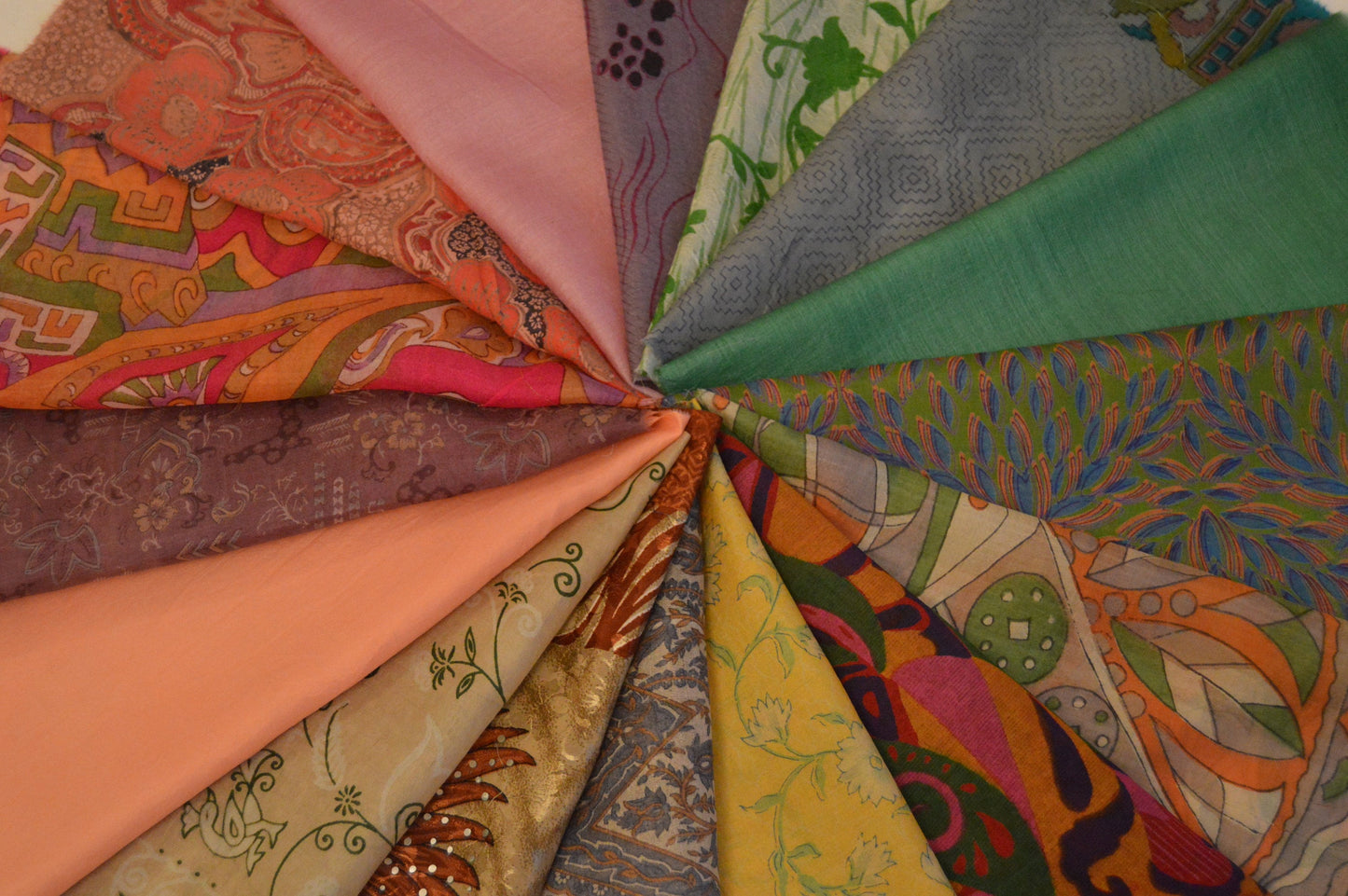 10 Inch x 16 Pieces Mixed Upcycled Sari Silk Squares