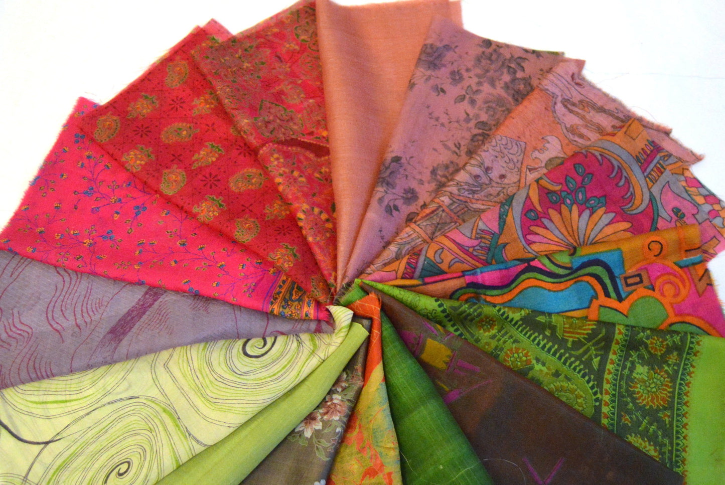 10 Inch x 16 Pieces Mixed Colour Upcycled Silk Sari Squares