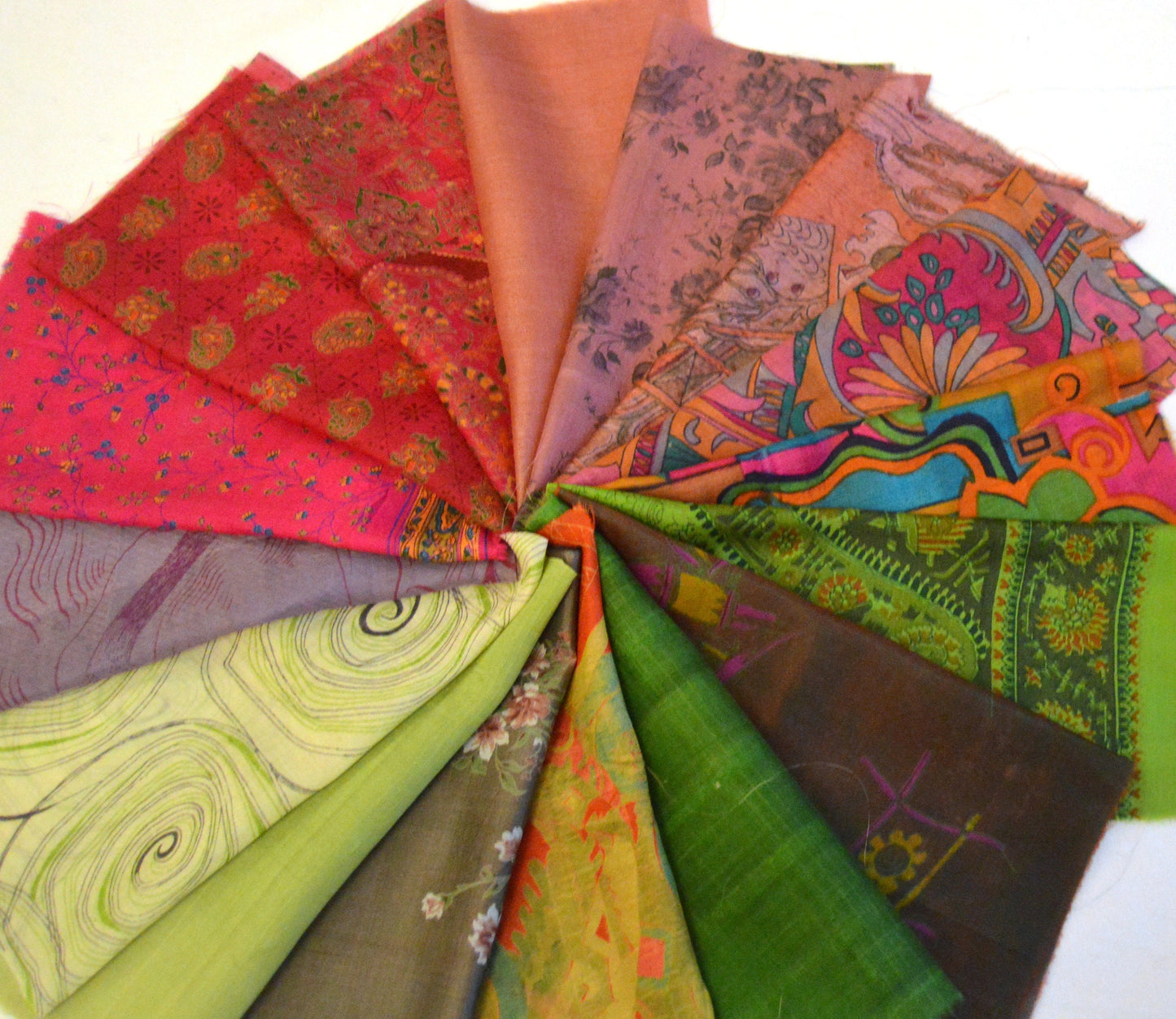 10 Inch x 16 Pieces Mixed Colour Upcycled Silk Sari Squares