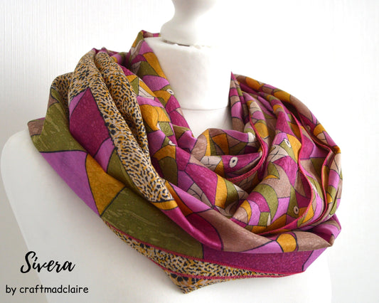Pink Yellow Floral Pure Silk Sari Infinity Scarf