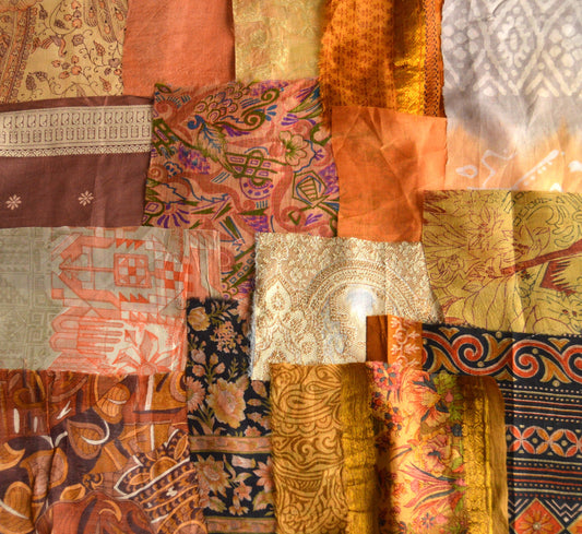 Brown Upcycled Sari Silk Fabric Scraps