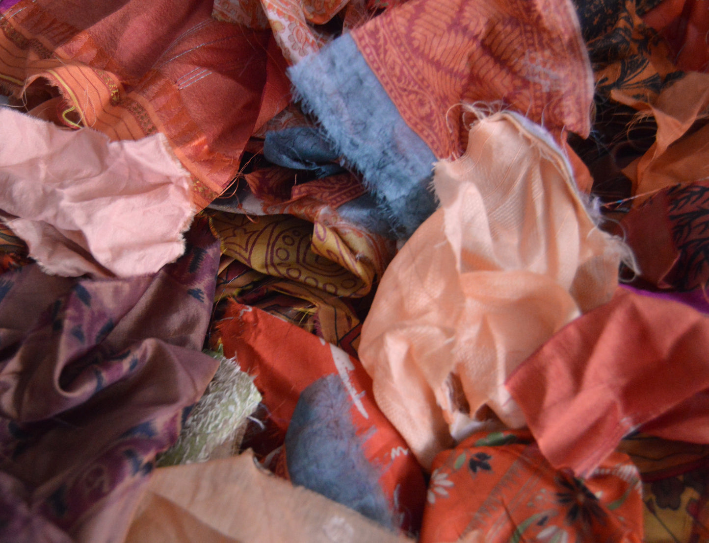 Orange Beige Sari Silk Scraps Textile Grab Bag