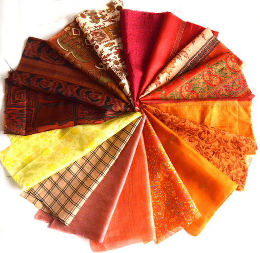 8 Inch x 16 Pieces Autumn Shades Upcycled Sari Silk Squares