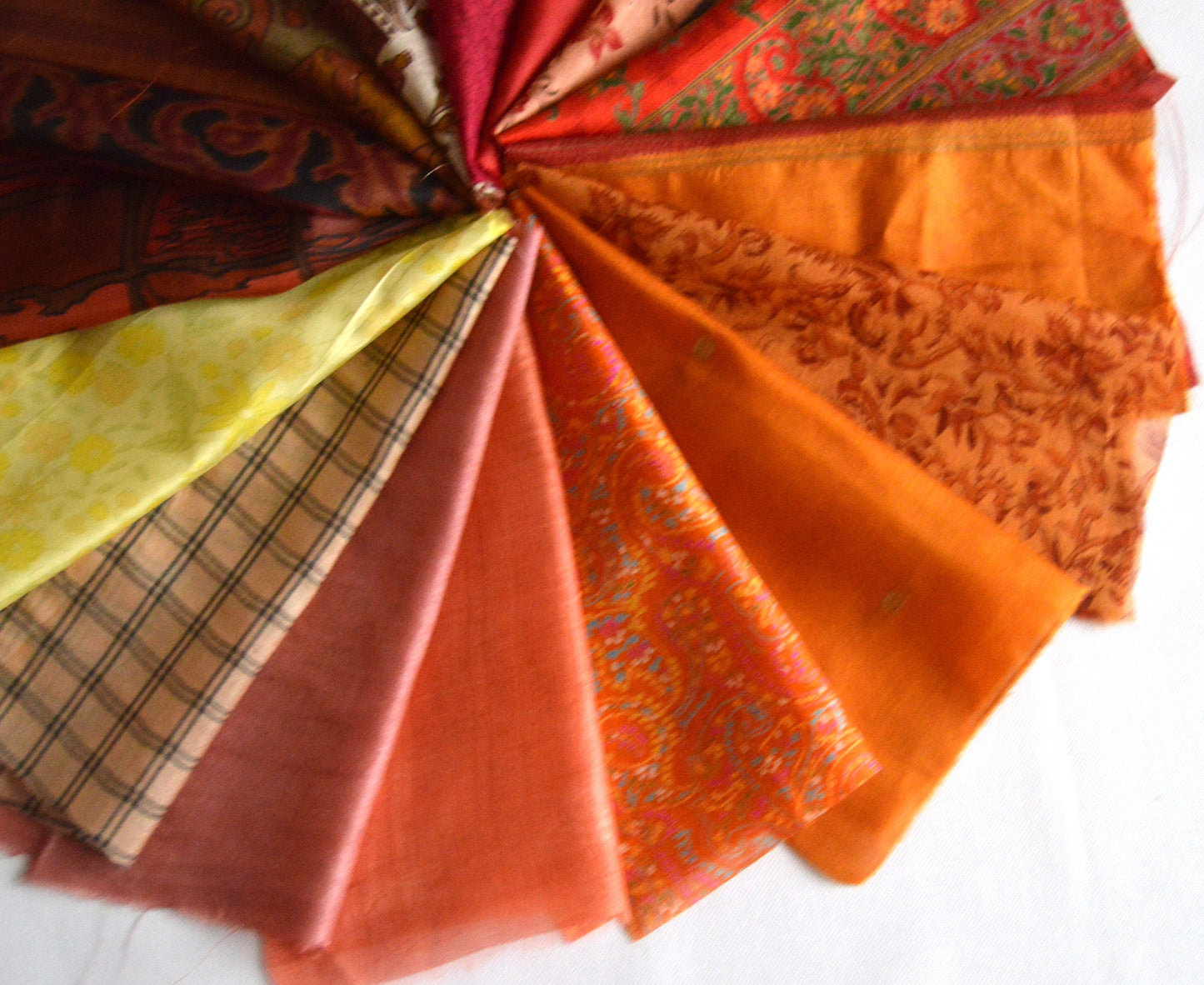 8 Inch x 16 Pieces Autumn Shades Upcycled Sari Silk Squares