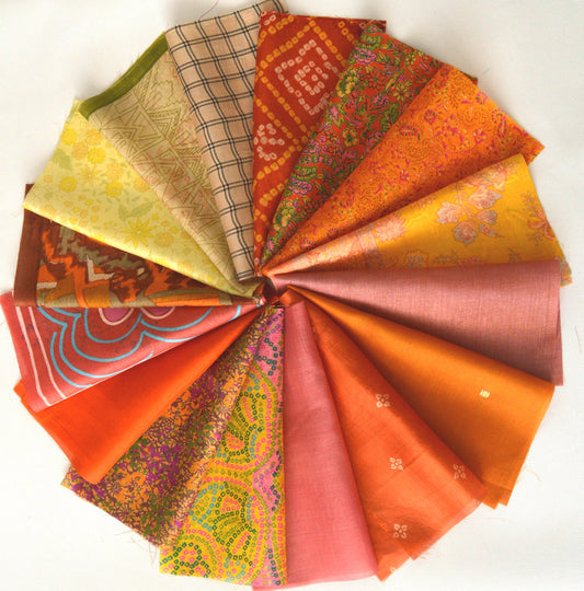 8 Inch x 16 Pieces Yellow Orange Upcycled Sari Silk Squares