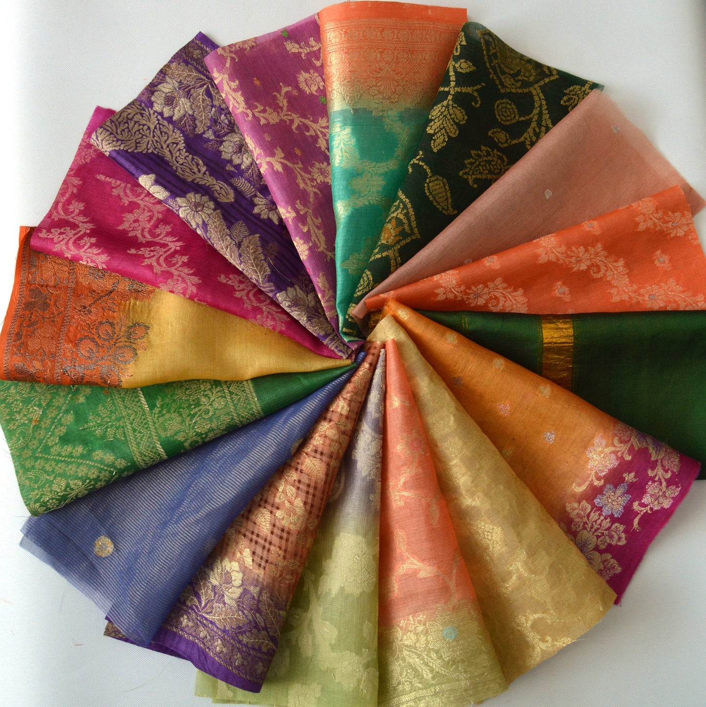 10 Inch x 16 Pieces Mixed Recycled Vintage Sari Squares Brocade Craft Fabric Card Making Collage Mixed Media Textile Art Sewing Junk Journal