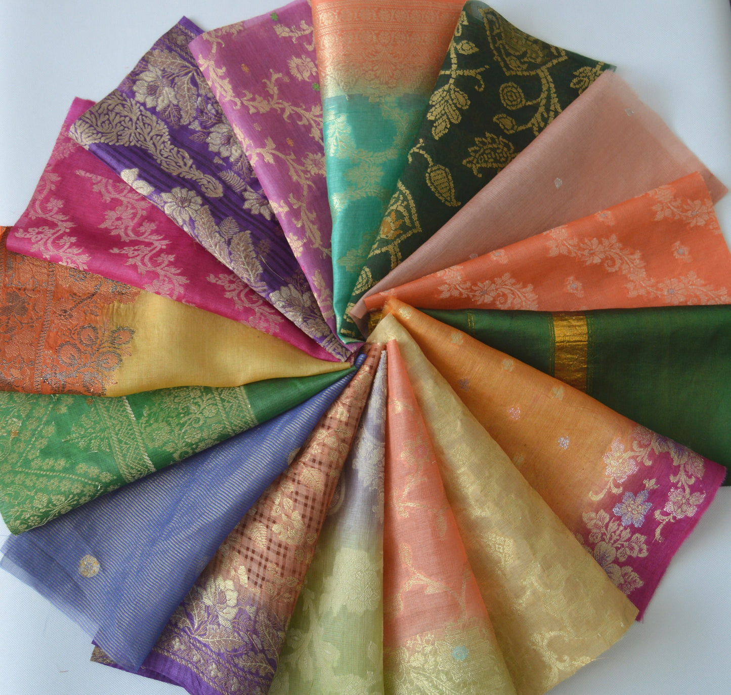 10 Inch x 16 Pieces Mixed Recycled Vintage Sari Squares Brocade Craft Fabric Card Making Collage Mixed Media Textile Art Sewing Junk Journal