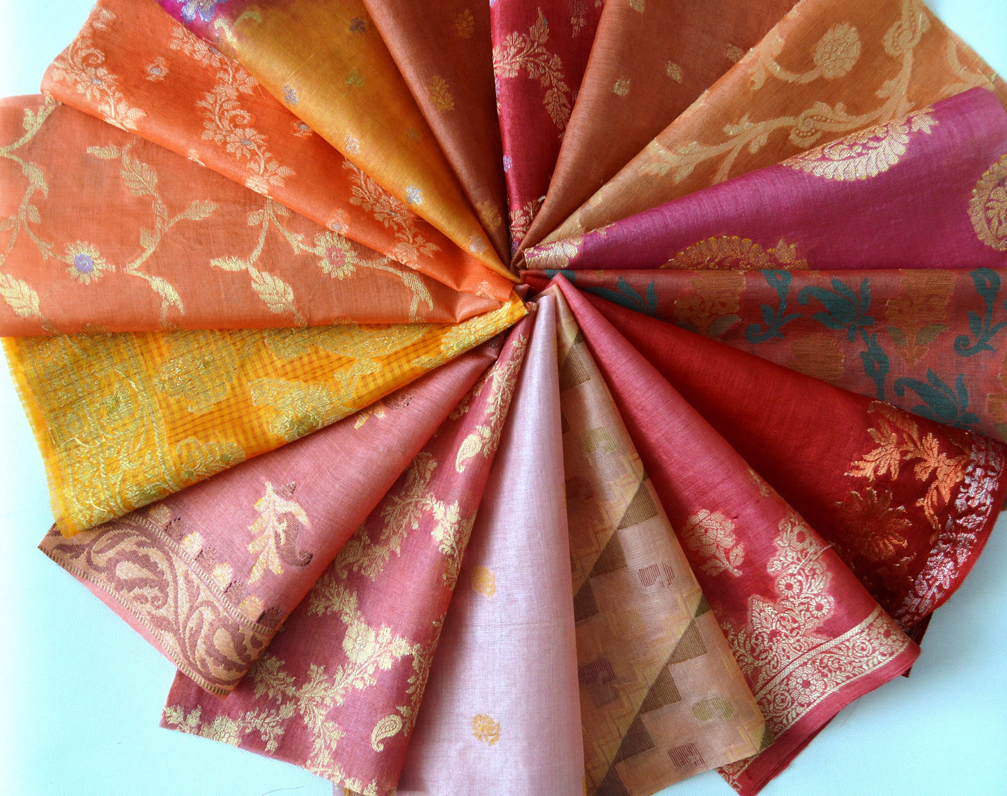 10 Inch x 16 Pieces Orange Shades Upcycled Sari Silk Squares