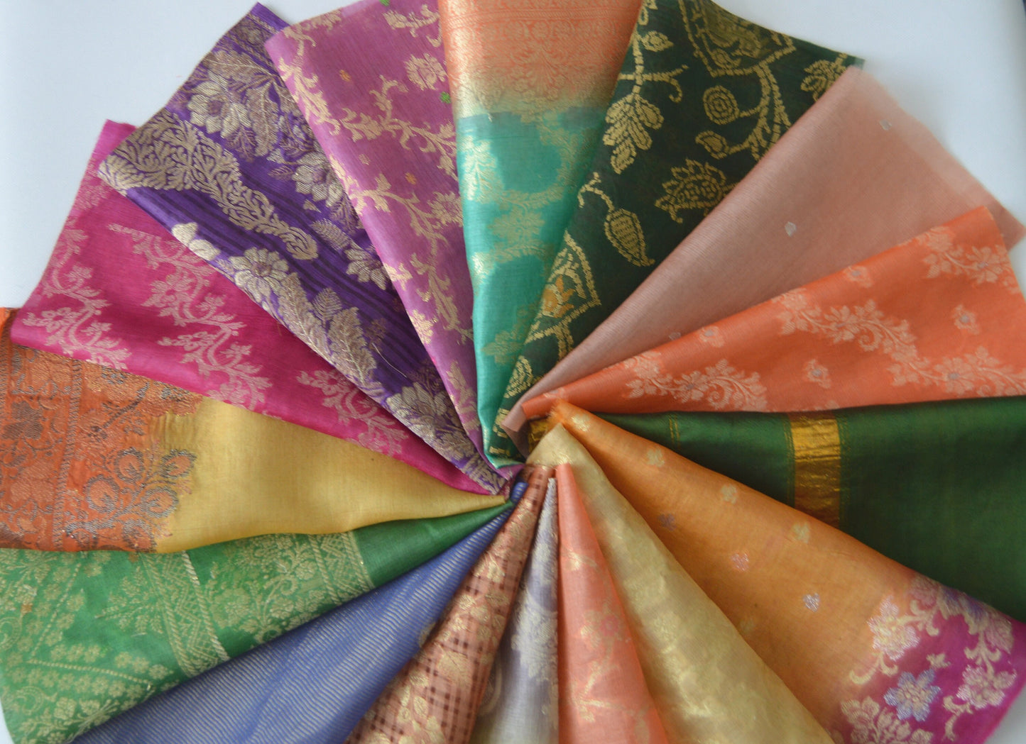 10 Inch x 16 Pieces Mixed Recycled Vintage Sari Squares Brocade Craft Fabric Card Making Collage Mixed Media Textile Art Sewing Junk Journal