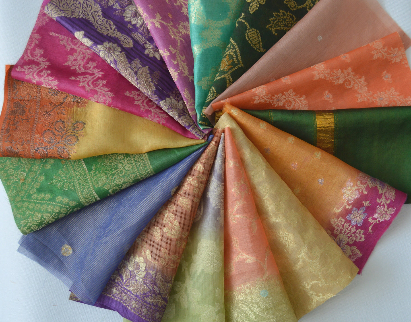 10 Inch x 16 Pieces Mixed Recycled Vintage Sari Squares Brocade Craft Fabric Card Making Collage Mixed Media Textile Art Sewing Junk Journal