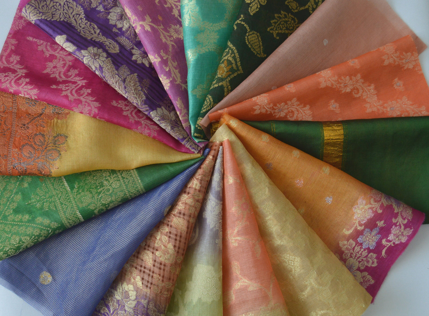 10 Inch x 16 Pieces Mixed Recycled Vintage Sari Squares Brocade Craft Fabric Card Making Collage Mixed Media Textile Art Sewing Junk Journal