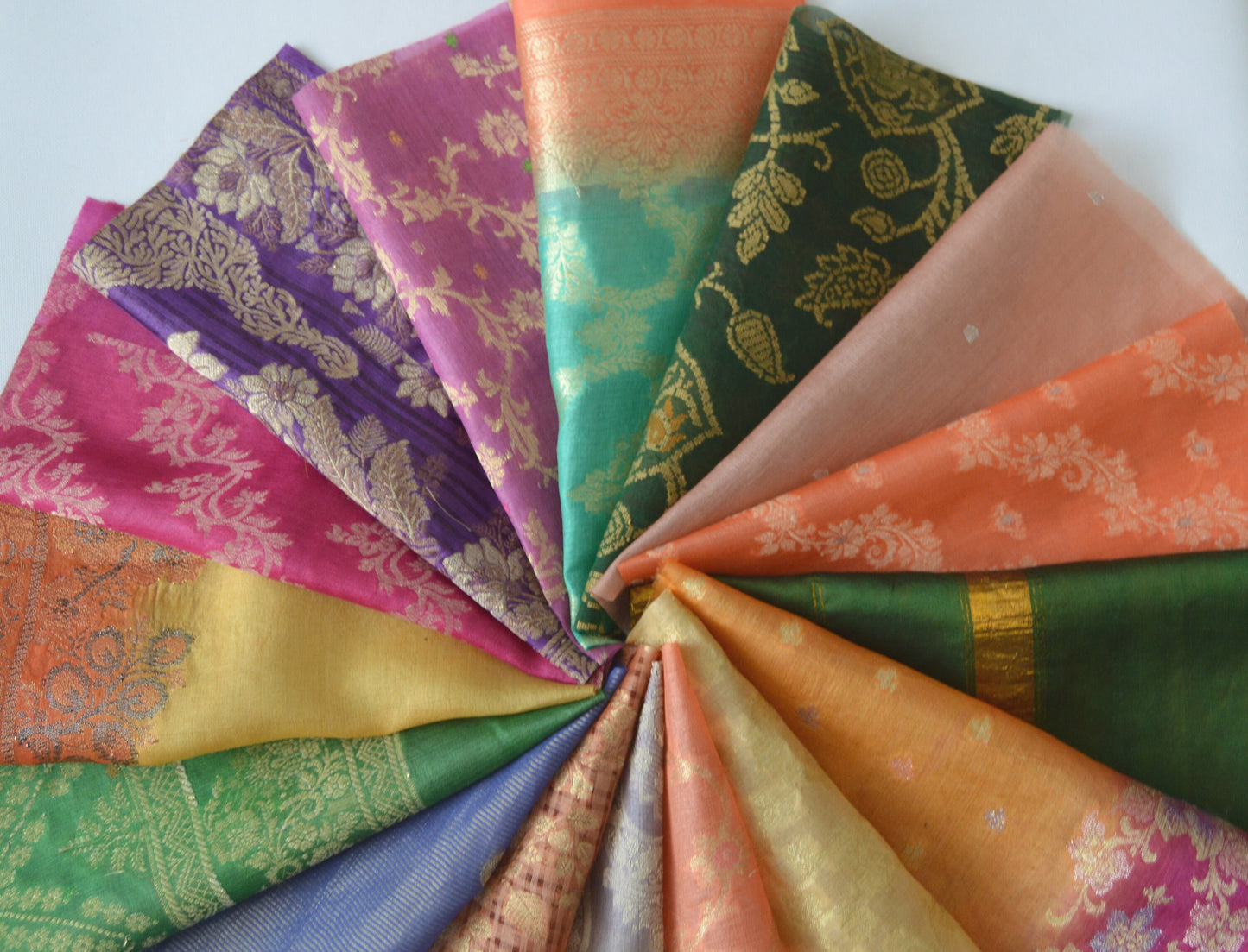 10 Inch x 16 Pieces Mixed Recycled Vintage Sari Squares Brocade Craft Fabric Card Making Collage Mixed Media Textile Art Sewing Junk Journal