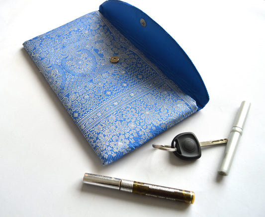 Handmade Recycled Bright Blue Sari Silk Clutch Bag