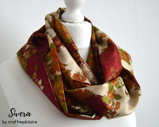 Cream Orange Red Upcycled Vintage Sari Silk Scarf, Bohemian Lightweight Womens Scarf, Unique Eco-friendly Teacher Mum Mom Sister Gift