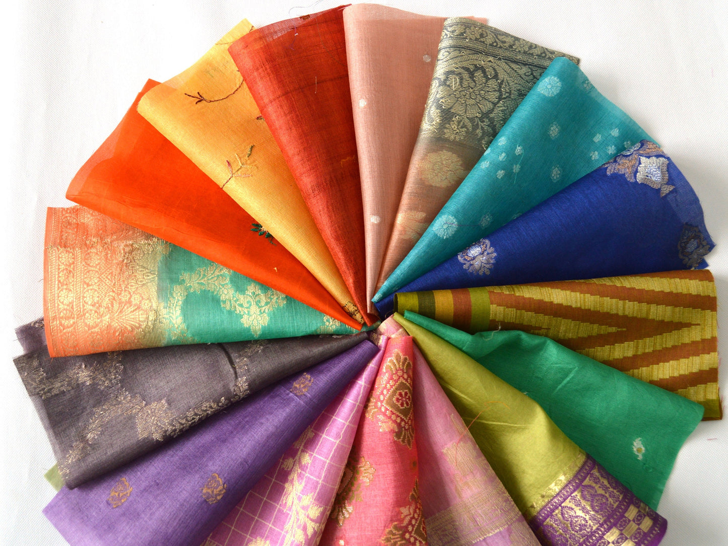 10 Inch x 16 Pieces Mixed Colour Upcycled Sari Silk Squares