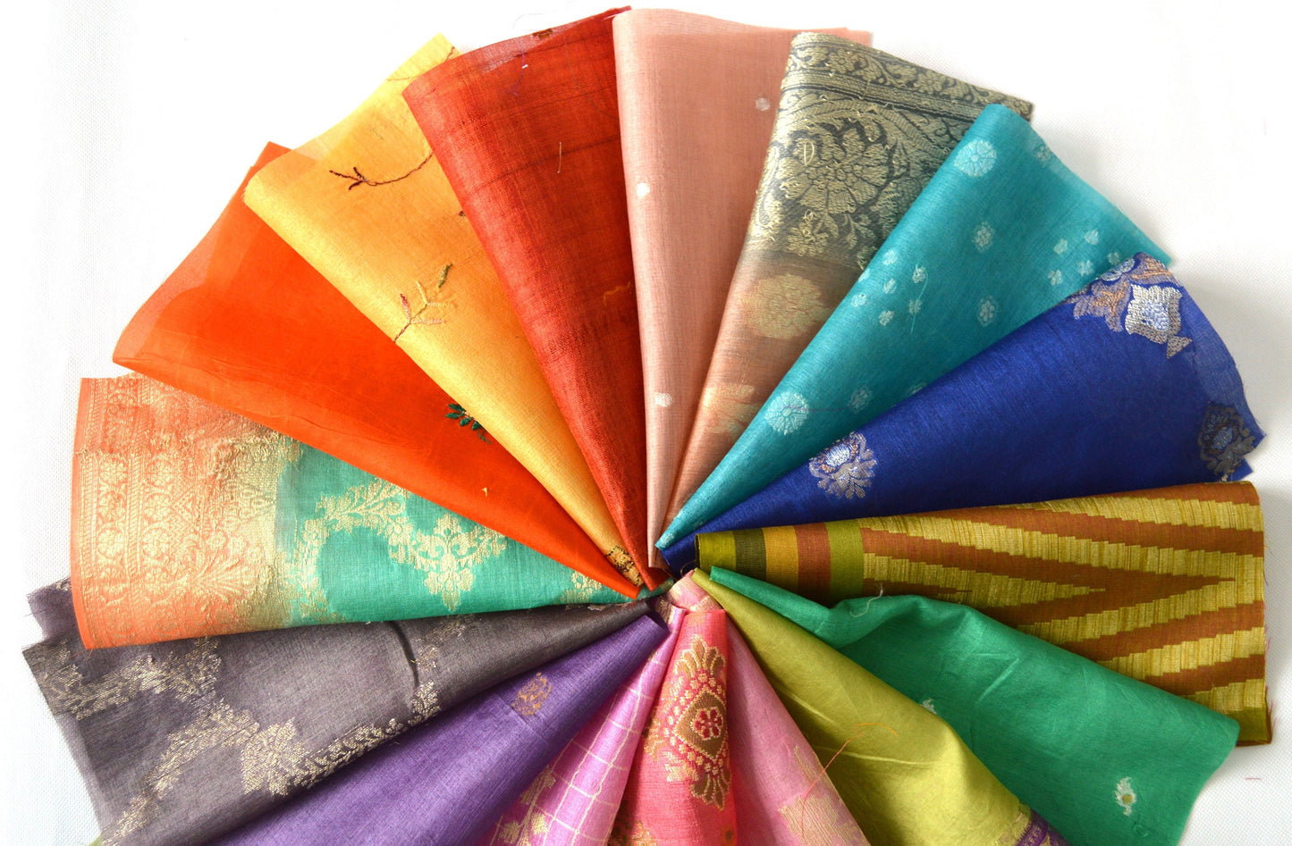 10 Inch x 16 Pieces Mixed Colour Upcycled Sari Silk Squares