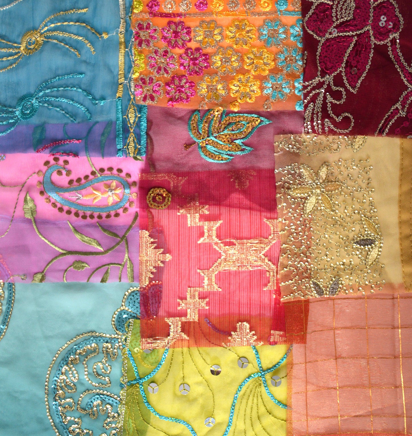 Mixed Assorted Embellished Sari Fabric Remnants Scraps - 10 Pieces
