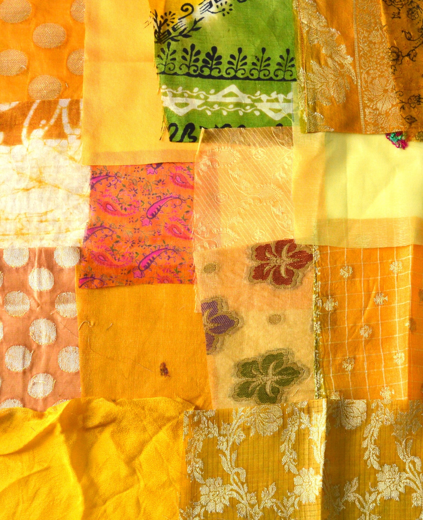 Yellow Upcycled Sari Silk Fabric Scraps 15 Pieces