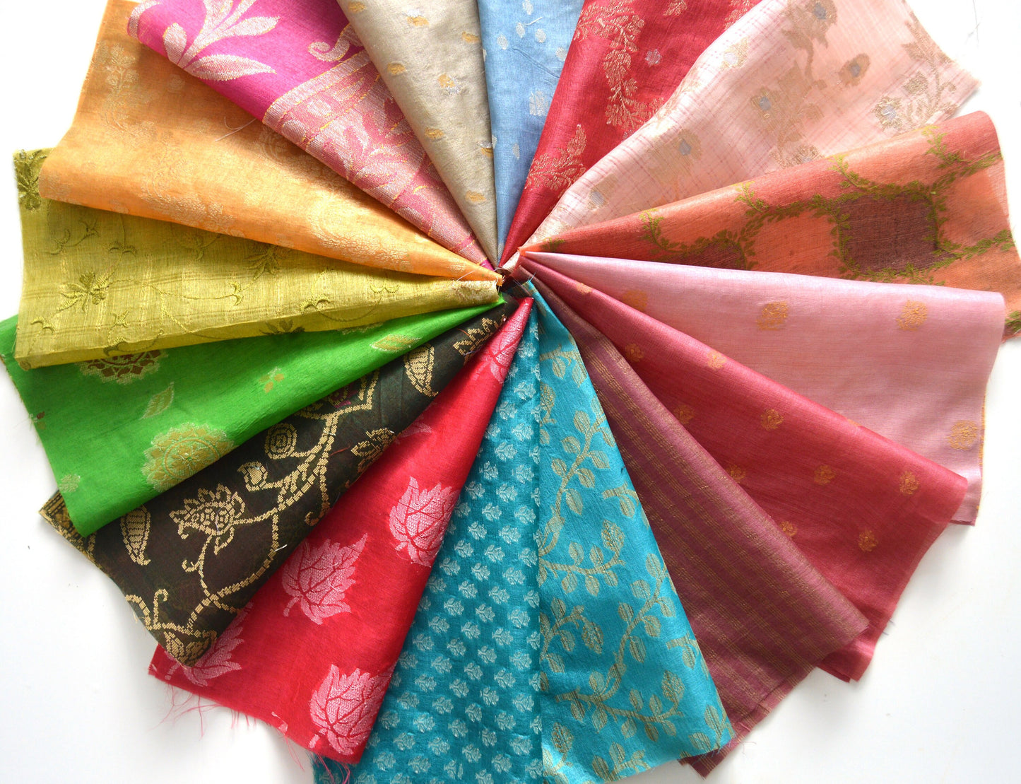 10 Inch x 16 Pieces Mixed Recycled Vintage Sari Squares Brocade Craft Fabric Card Making Collage Mixed Media Textile Art Sewing Junk Journal