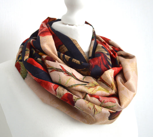 Rose Paisley Upcycled Sari Scarf, Sophisticated Boho Eco Friendly Womens Autumn Winter Scarf, Unique Zero Waste Teacher Nurse Christmas Gift