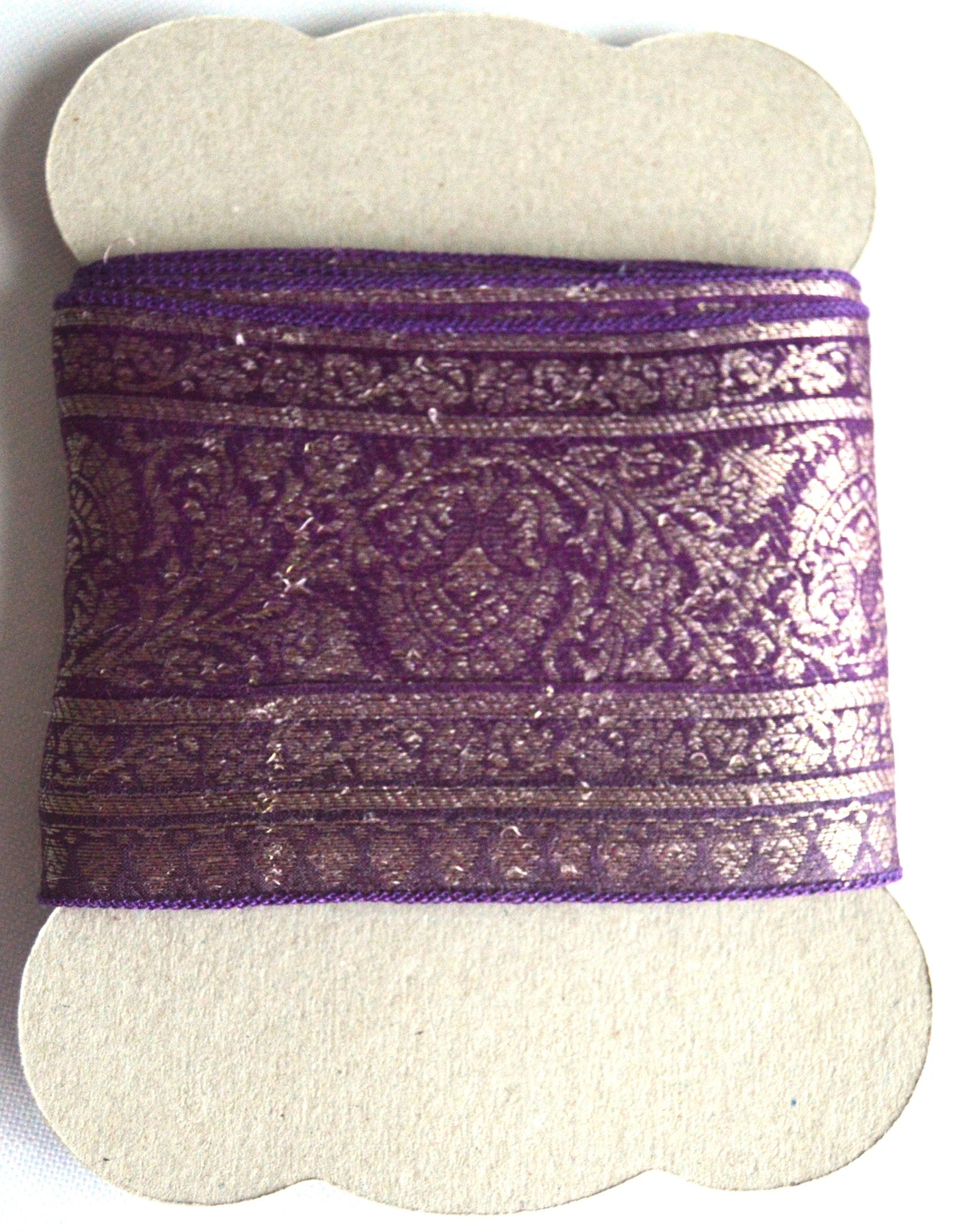 Purple Brocade Floral Pure Silk Vintage Recycled Upcycled Sari Silk Ribbon Border